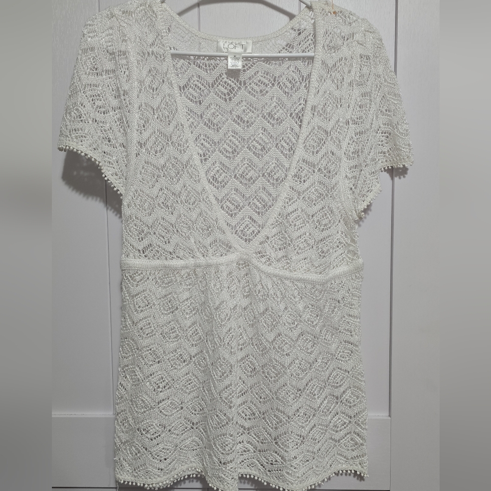 LOFT White Crochet Knit Top